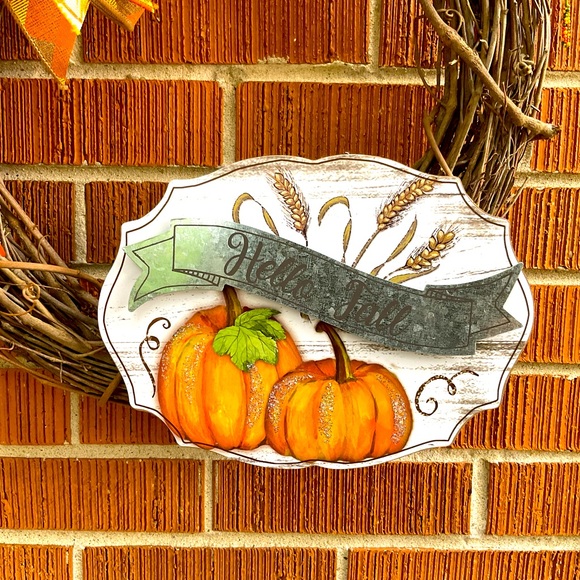 Wreath HELLO FALL grapevine with wheat & grasses - Picture 3 of 6